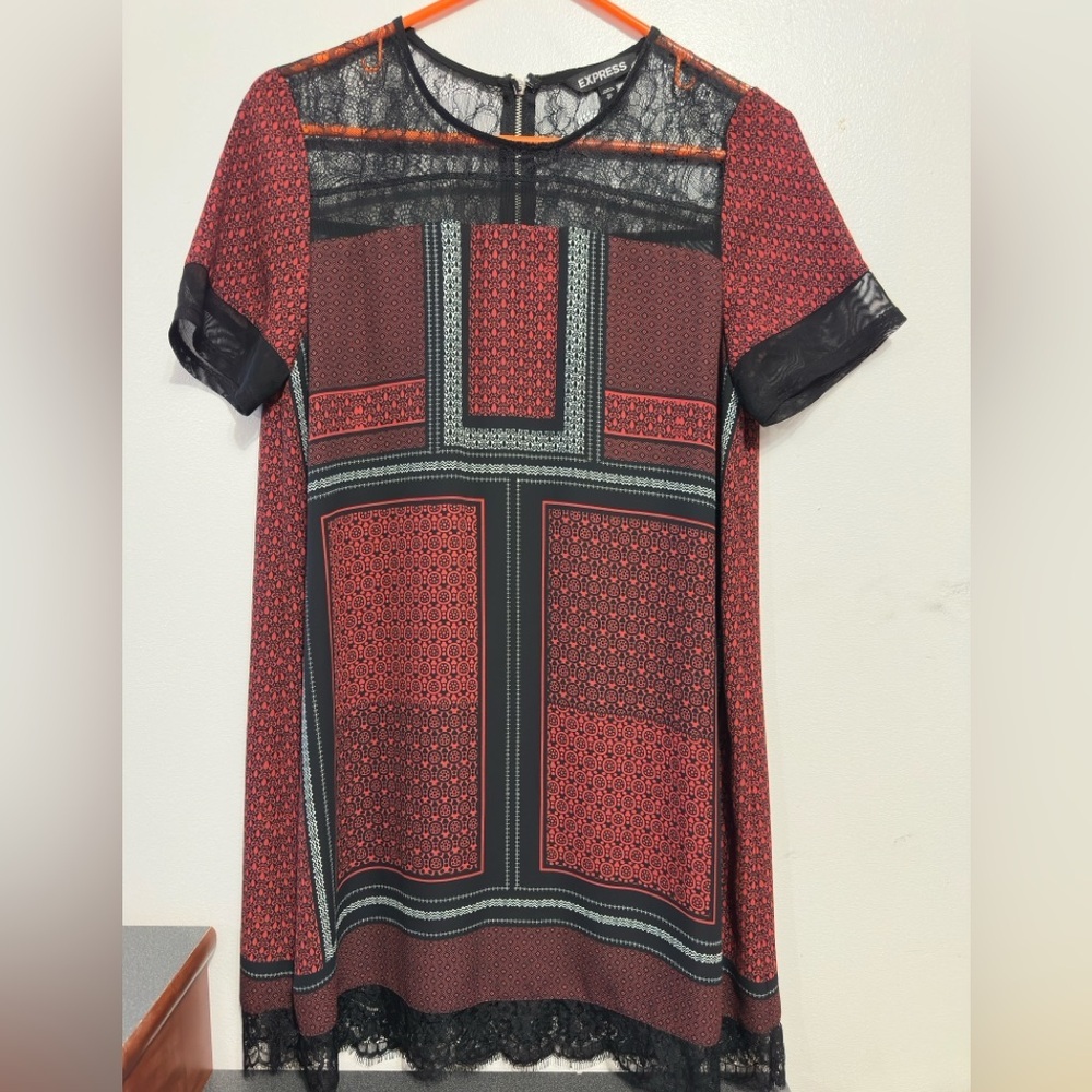 Express Black and Red Patterned Blouse